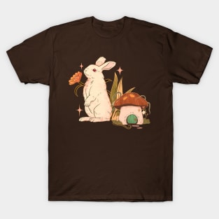 Cottagecore Rabbit with Fairy Mushroom House Vintage Art T-Shirt